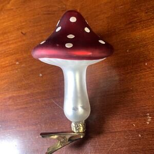 Vintage Hand-Blown Painted Dotted Glass Mushroom Clip-on Christmas Ornament